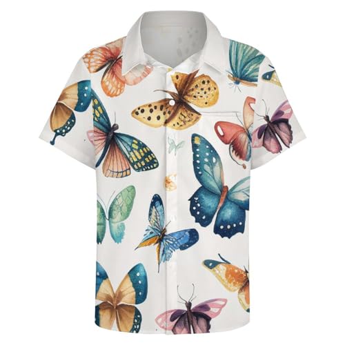 Hawaiian Shirts for Men Butterfly Print Button Down Shirts Summer Beach Shirt
