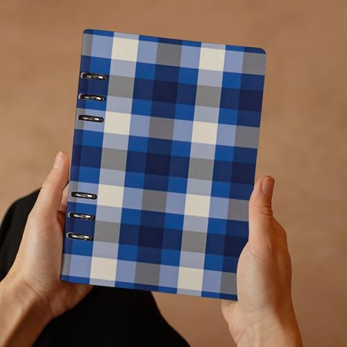 Carnet de notes A5 rechargeable en cuir bleu à carreaux