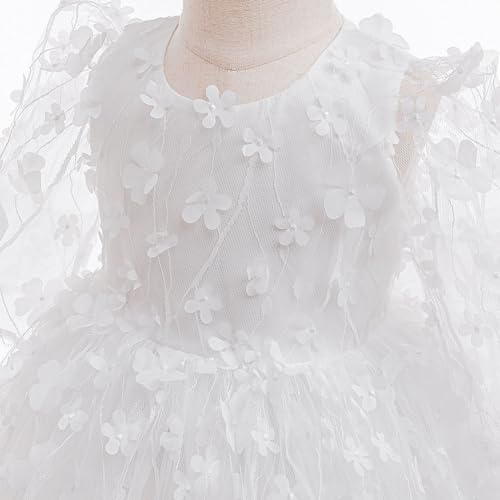 Baby Girl Bowknot Flower Dresses with Headwear Baptism Dress Infant Toddler Flower Girls Tulle Gown Wedding Birthday4