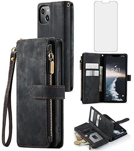 Housse iPhone 14 antichoc contre les rayures avec vitre en verre noir