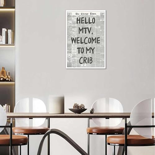 Image of Drimiler Hello Mtv Welcome To My Crib Poster Vintage Black And White Newspaper Canvas Wall Art Positive Affirming 70'S Room Aesthetic Prints Painting For Home Bedroom Dorm Wall Decor 8x12in Unframed