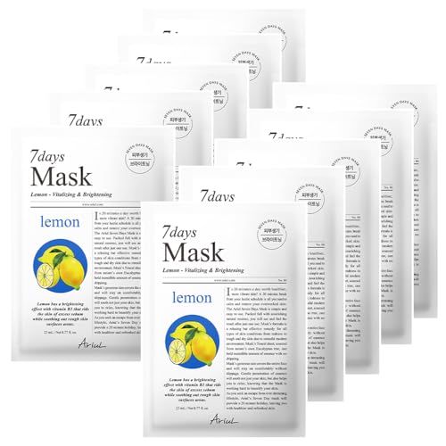 Image of Ariul 7days Mask Lemon C (1 Sheet, 23ml) Brightening Vitamin-C Korean Sheet Mask for Dark Spots & Dull Skin, Hydrating Glow Boosting Face Mask with Niacinamide & Ceramide, Daily Use Gentle Facial Mask