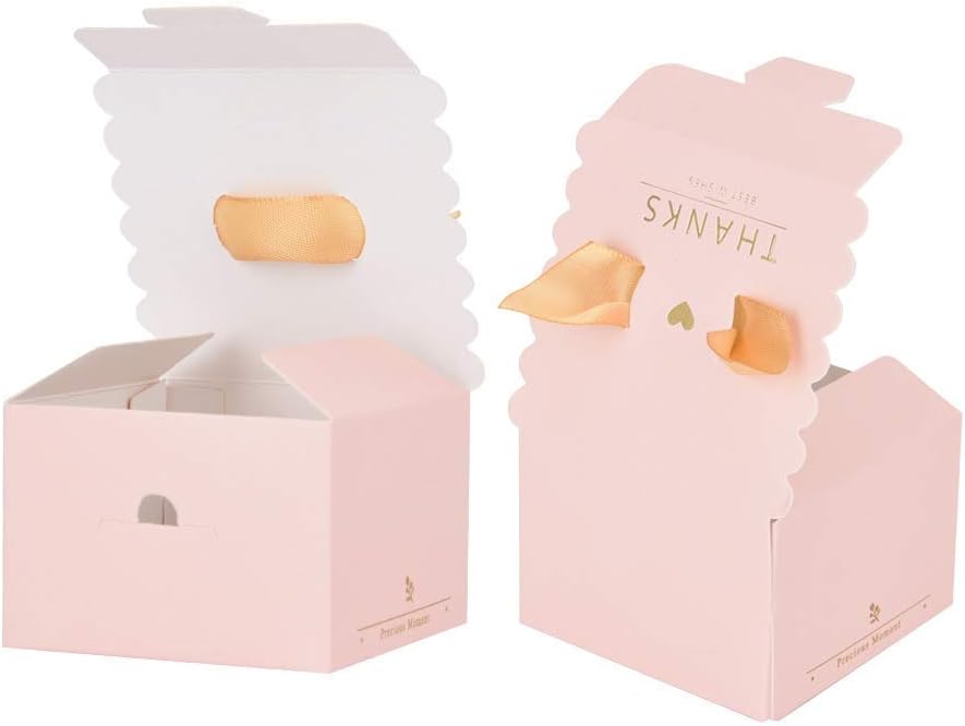 50 pcs Wedding Party Paper Gift Box Candy Chocolate Cake Decoration Box for Festivals Anniversaries Parties(Pink thanks)