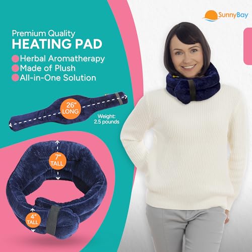 Image of SunnyBay Microwave Heating Pad, Microwavable Heated Neck and Shoulder Wrap with Wide Neck Coverage, Hands-Free Moist Aromatherapy Hot Pack with Lavender, 26x7 Inches, 2.5 lbs, Navy Blue