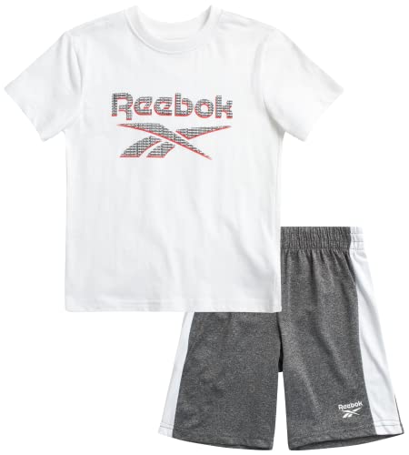 Reebok Boys' Active Shorts Set - 2 Pack Short Sleeve Performance Dry Fit T-Shirt And Gym Shorts (Toddler/Boys), Size 4T, White/Heather Grey #TOP11