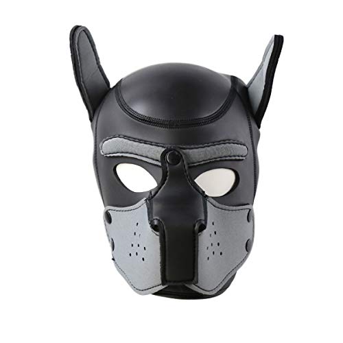 HOT TIME Neoprene Puppy Hood Custom Animal Head Mask Novelty Costume Dog Head Masks (Small, Gray) - Thumbnail 4