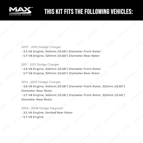 Image of MAX Advanced Brakes - Brake Kit For 2006-2023 Dodge Charger (13.58 inch Fr, 12.6 inch Rr Rotors), Dodge Challenger, Chrysler 300| Carbon Ceramic Brake and Rotor Kit Front and Rear| OE Replacement Brake Rotors