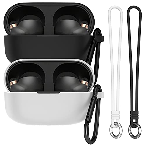 Kanya Cover Compatible Sony WF-1000XM4 Case,2 Packs Full Protective Shockproof Anti-Slip Silicone Case Cover with Carabiner and Silicone Hand Strap for Sony WF-1000XM4 (Black+White)