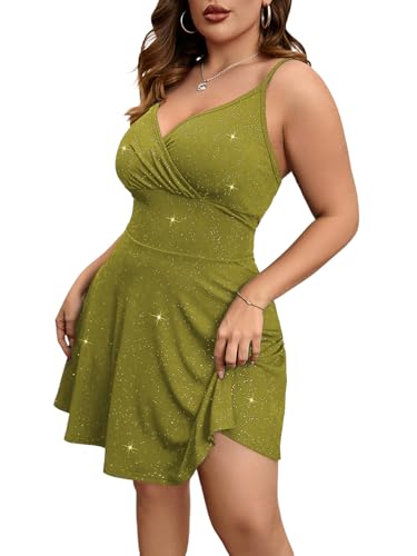 Image of Floerns Women's Plus Size Sleeveless Glitter Dress Wrap V Neck Flared Short Dress