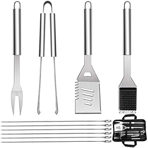 QH7 10 Pack BBQ Barbecue Tool Set, Stainless Steel Outdoor Barbecue Grill Utensils Set with Storage Bags for Picnics and Outdoor Activities Cover