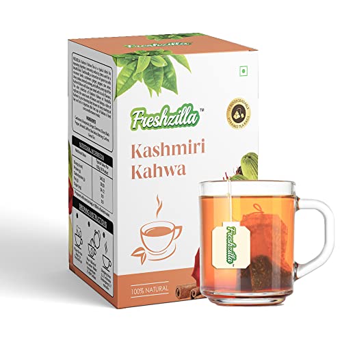 Freshzilla 100% Natural and Organic Kashmiri Kahwa Tea, Caffeine Free Handpicked Herbal Tea Bags for Men & Women (1 Box -15 Bags) Freshzilla 100% Natural and Organic Kashmiri Kahwa Tea, Caffeine Free Handpicked Herbal Tea Bags for Men & Women (1 Box -15 Bags)