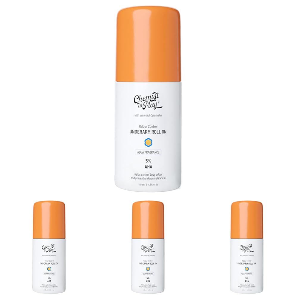 Chemist at Play Unisex Underarm Roll-On With 5% AHA, Lactic & 1% Mandelic Acid | Prevents Body Odour, Brightens Skin & Exfoliates Underarm | For Sensitive Skin | Aqua Fragrance | Alcohol Free - 40Ml