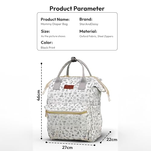 Image of StarAndDaisy Baby Diaper Bag for Mother Travel /Diaper Bags for Mother for Travel with Laptop Pocket, Multi Compartments, Insulated Bottle Pockets, Waterproof, Ultra soft fabric -Printed Grey
