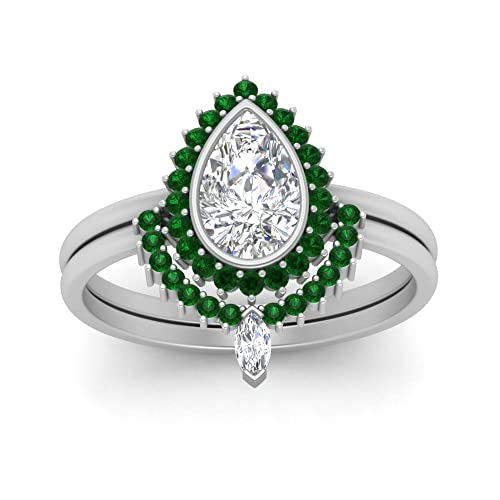 Image of 55Carat Choose Your Gemstone Bezel Pear Shape Halo CZ Diamond CZ Ring Sterling Silver Pear Shape Wedding Ring Sets Ornaments Surprise for Wife Symbol of Love Clarity Comfortable US Size 4 to 12