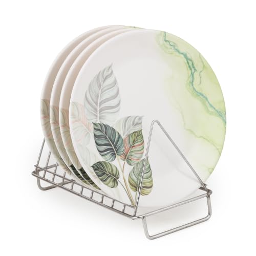 Image of Golden Fish Melamine Round Dinner Plate Set of 4 | Teal Floral Print | Unbreakable, Dishwasher & Microwave Safe