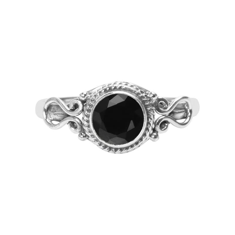 Miniatura 2 de Black Tourmaline Stone Ring, Handmade 925 Sterling Silver Rings for Women Girls, Natural Gemstone Ring US size 10 Solitaire Ring, Round Stone Ring,