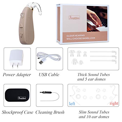 Banglijian Rechargeable Hearing Aid Ziv-206 For Seniors Adults With 4 Channels Layered Noise Reduction Adaptive Feedback Cancellation-Two Types Of Sound Tubes(One Unit) #TOP6