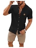 SOLY HUX Men's Casual Tracksuit Button Down Shirt and Drawstring Waist Short Sets Summer 2 Piece Outfits Black and Khaki Large