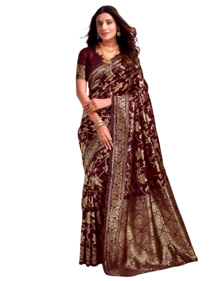 Image of Women's Banarasi Saree Pure Kanjivaram Silk Saree Soft Design Wear Pattu Sarees Cotton With Blouse Piece Kanchipuram for Wedding new ladies sadi