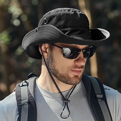 TENGWA Soleil Chapeau Extérieur UPF 50+ Homme Femme Noir Chapeau de Soleil à Large Bord Extérieur Respirant Protection Réglable de Pêche Large Bord Safari Casquette Mesh Respirant Hat – vue 4