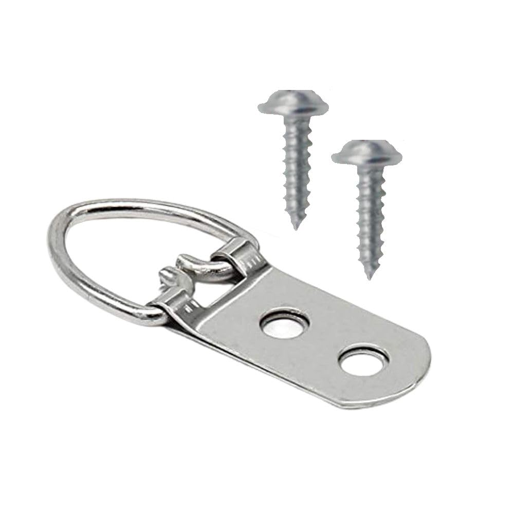 PERFORMORE 20 Pack of D-Ring Picture Hangers with 40 Screws, Heavy Duty Double Hole Frame Hanging for Frames Paintings Clock Artwork Hooks Picture Hardware