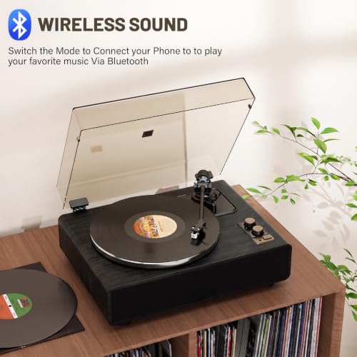 Image of Hi-Fi Belt-Drive Vinyl Record Player with Speakers and Bluetooth Playback