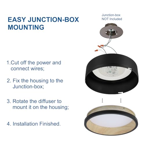 Image of DAKASON 12.5Inch Black LED Flush Mount Ceiling Light, 25W 1500LM 3CCT