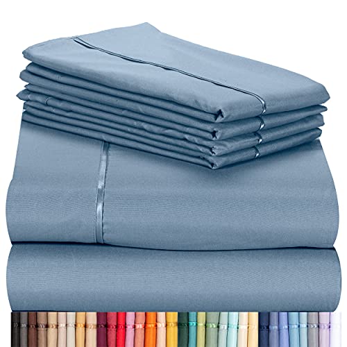 LuxClub 6 PC Sheet Set Bamboo Sheets Deep Pockets 18" Eco Friendly Wrinkle Free Sheets Machine Washable Hotel Bedding Silky Soft - Light Blue Full