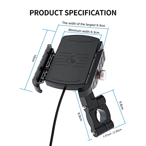 Tempaky Suporte para celular para motoleta com carregador sem fio Qi 15 W Carregamento rápido 2 em 1