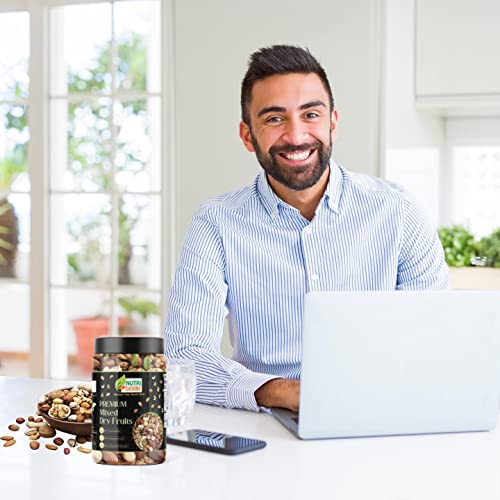 Image of Nutri Desire 100% Natural Premium Mix Dry Fruits And Nuts 7 In 1Mix Dry Fruits 500 Gm [Almonds, Pistachios, Cashew, Kishmish, Apricot, Figs, Walnat Black Raisins] [Jar Pack], Fresh