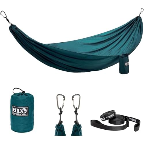 ENO TravelNest Hammock & Straps Combo – Portable Hiking and Camping Hammock with Straps Included – Travel Hammock for Camping, Hiking, Backpacking, a Festival, or The Beach – Marine