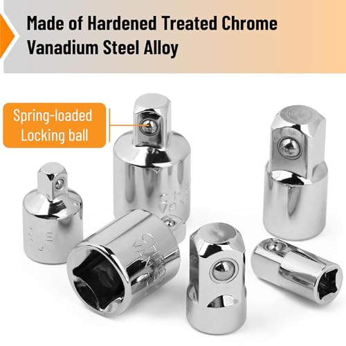 Image of DIANZHU Impact Socket Adapter and Reducer Set, 6 pcs, Silver, 1 /4 inch, 3 /8 inch, 1 /2 inch