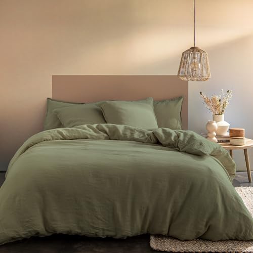 MATT & ROSE Parure de lit Unie Passion Lin 2 Personnes | 100% Lin Lavé | Oeko-TEX® Standard 100 | Housse de Couette 240x220 + 2 Taies d'oreiller 50x70 cm |...