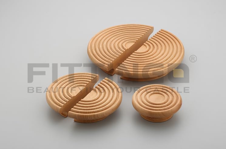 Image of Heavy Duty Steam Beech Wood Door Handles for Main Door, Cabinet, Wardrobe, Drawer | Semi-Circle Wooden Pull Push Handle Set Hardware for Home & Office - Pack of 2 (Half, 6 inch x 3 inch)