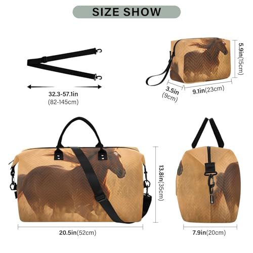 Large Travel Duffel Bag, Horse Running Sports Tote Gym Bag, Shoulder Weekender Overnight Bag for Women Men, Carry On Luggage with Toiletry Bag3