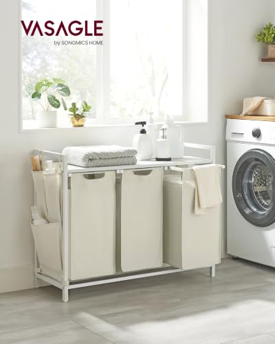 Image of VASAGLE Laundry Hamper with Shelf, 3 Pull-Out Bags, 3 x 10.6 Gallons (40 L)