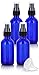 2 oz Cobalt Blue Glass Boston Round Treatment Pump Bottle (4 pack) + Funnel and Labels for essential oils, aromatherapy, food grade, bpa free