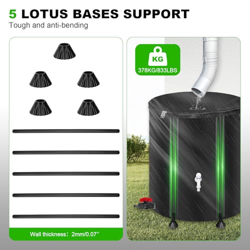 Collapsible Rain Barrel 100 Gallon/380L Portable Rain Water Collection Barrel, PVC Rainwater Collection System with Spigots and Overflow Kit Water Tank for Garden Water Catcher