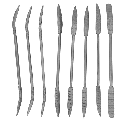 TICFOX Wood Rasp Riffler File Set, Double Ended Wood Rasp, 8Pcs Double Ended Rasp File 8in Wood File Set Alloy Steel for Carving Woodworking Polishing