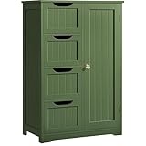 Yaheetech Wooden Bathroom Floor Cabinet, Side Storage Organizer Cabinet with 4 Drawers and 1 Cupboard, Freestanding Entryway Storage Unit Console Table, Bathroom Furniture Home Decor, Green