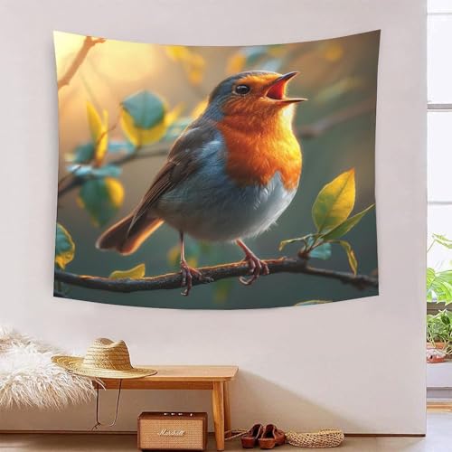 Tenture murale imprimé rouge-gorge en polyester doux KAYZTGSDA