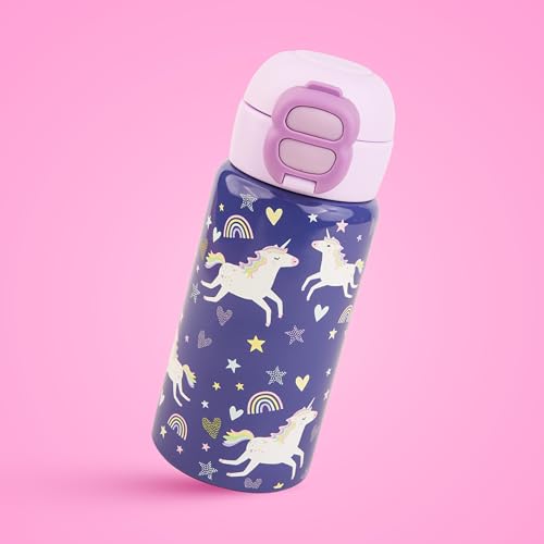 Image of Kids Water Bottle - Water Bottles for School - Dualcap Sipper WaterBottle for Kids - Waterbottle for Girls and Boys, Stainless Steel 316, Spill-Proof, BPA-Free, Perfect for School and Play, Unicorn