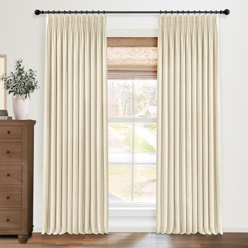 Pinch Pleated Blackout Curtains 86 Inch Long, Linen Blend, 100% Blackout Drapes with 20 Hooks, Ideal for Bedroom and Living Room, 40" W x 86" L (Pack of 2), Sand Beige