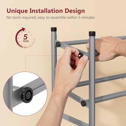 Image of Tajsoon Expandable Shoe Rack for Closet 3 Tier, 28 inch-41 inchAdjustable & Stackable Shoe Shelf Storage, Metal Shoe Rack Organizer for Front Door Entrance, Closet, Garage, Entryway, Grey