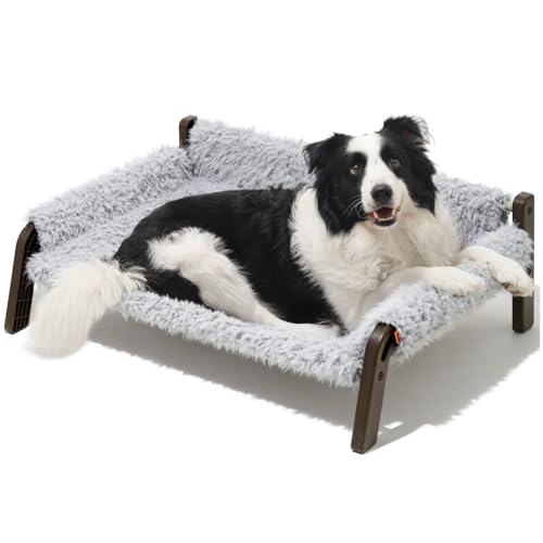 MEWOOFUN Hundesofa für Mittlere Hunde Erhöhtes Hundesofabett – Hundebetten für große und mittelgroße Hunde mit rutschfester Unterseite, Atmungsaktives Hundeliege mit Abnehmbarem, 87 x 63 x 28 cm, Grau