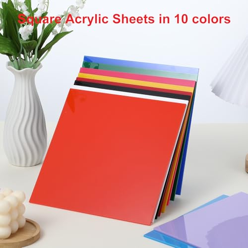 Image of 10Pcs Acrylic Sheets 1 /8 Thick, 8 x 8 in Colored Acrylic Sheets 3 mm for Laser Cutting, Opaque Acrylic Sheets Acrylic Panel with Protective Paper for Laser Engraving Material DIY Crafts