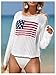 SOLY HUX Women's Hollow Out Knit American Flag Sweater Long Sleeve Pullover Cover Up Knitwear Beach Vacation Outfits White Graphic Medium