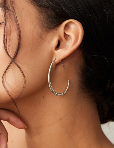 2Pairs Lightweight Teardrop Hoop Earrings for Women - 18k Gold Plated Large Small Size Oval Pull Through Hoop Earrings Teen Gift High Polished Statement Jewelry for Women4