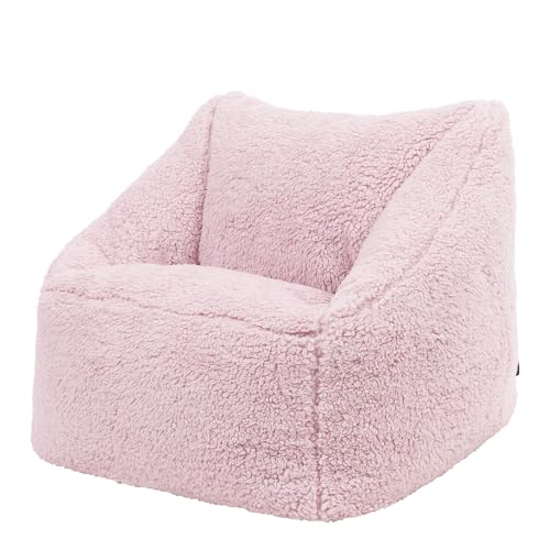 icon Natalia Teddy Fleece Kids Bean Bag Chair, Pink, Fluffy Kids Bean Bag Armchair with Filling Included for Girls and Boys, Childrens Chair, Nursery Décor, Playroom Décor, Bedroom Accessories