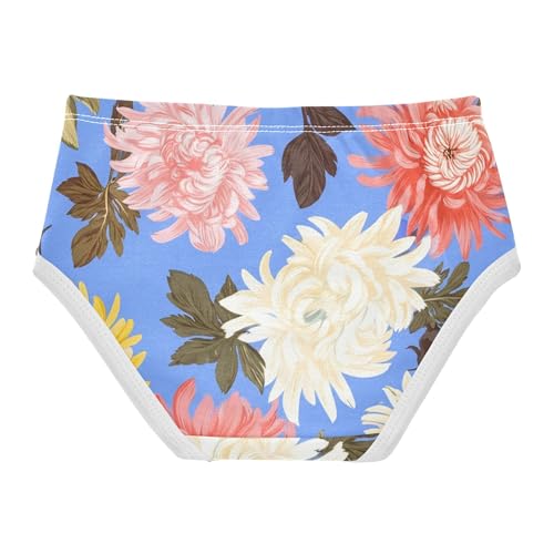 Chrysanthemum Flowers Pink Girl Panties Cute Toddlers Underwear Floral Cotton Bright Underpants Briefs 2t2